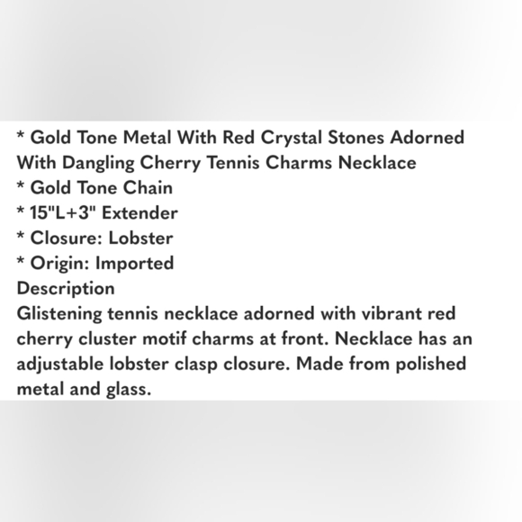 🔹️ Betsey Johnson 🔹️red rhinestone and cherry statement necklace NWT ✨️🍒 - Picture 3 of 4